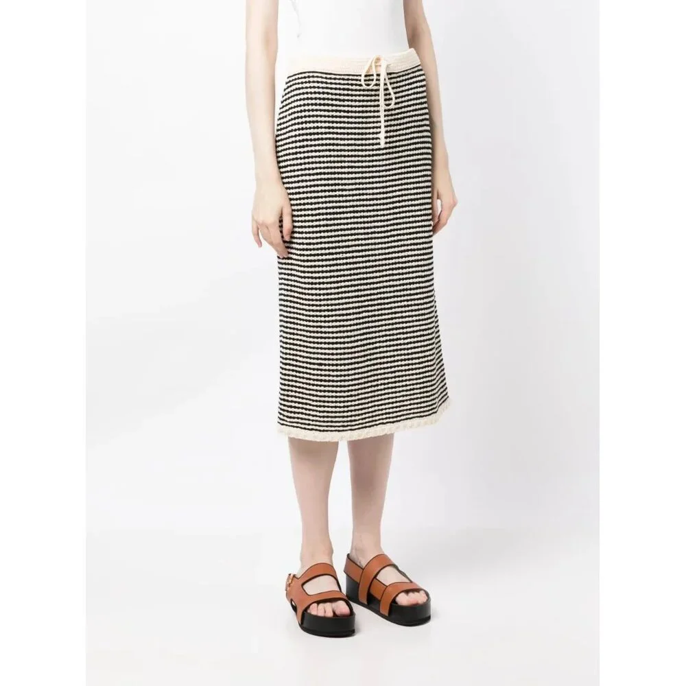 NWT Tory Burch stripe crochet drawstring knit midi skirt
